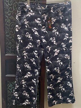 Delia's By Dollskill Unholy Spirit Printed Twill Flare Cropped Jeans NWT